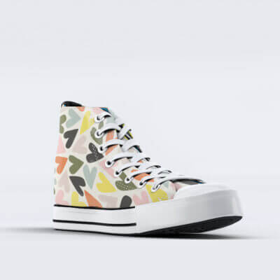 White Unisex High-Top Multicolored Heart Sneakers